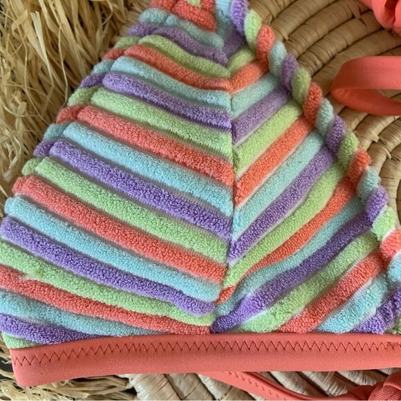 AERIE Terry Striped Triangle String Bikini Swim Top Large - Picture 6 of 13